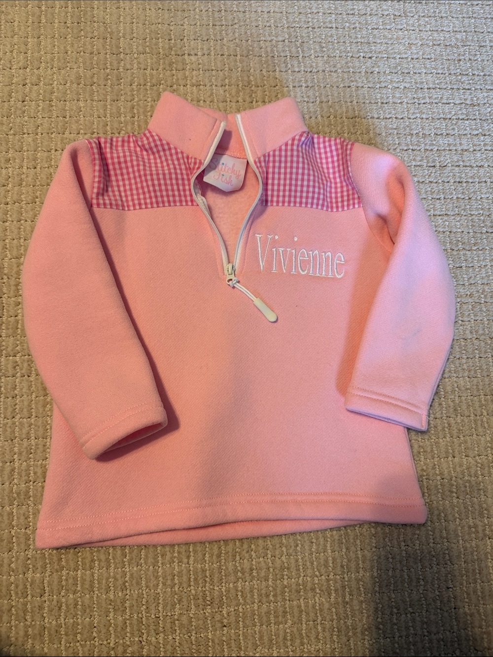 Pink Gingham Quarter Zip Pullover Sweater Vivienne 18m